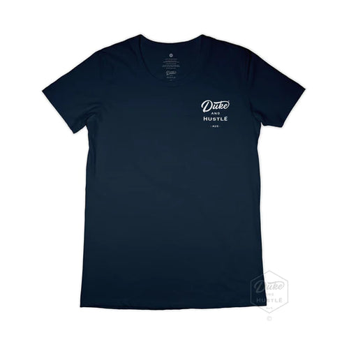 The Triple Hit, Women’s Graphic Retro Beach T Shirt, 100% Cotton, Front, Navy