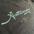 Austinmer Men’s Graphic T Shirt on Australian Cotton, Coal colour tee with seafoam vinyl, Front, Close Up
