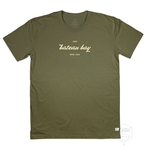 Bateau Bay Beach, Central Coast NSW T Shirt, Khaki 100% Cotton, Front
