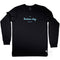 Long Sleeve Graphic Tee with Bateau Bay design, black cotton, front