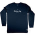 Long Sleeve Graphic Tee with Bateau Bay design, navy cotton, front