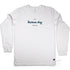Long Sleeve Graphic Tee with Bateau Bay design, white cotton, front