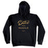 Fleece hoodie, black, flat lay, with metallic gold Duke and Hustle® logo
