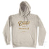 Fleece hoodie, Sand colour, flat lay, with metallic gold Duke and Hustle® logo