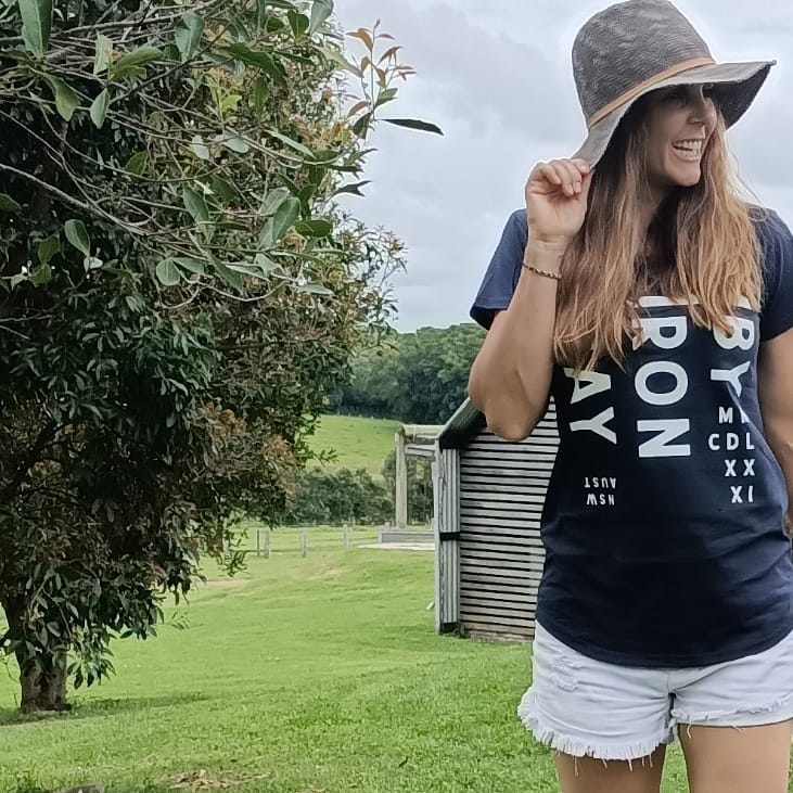 Byron Bay T Shirt, Women’s Long Curve Tee, in navy