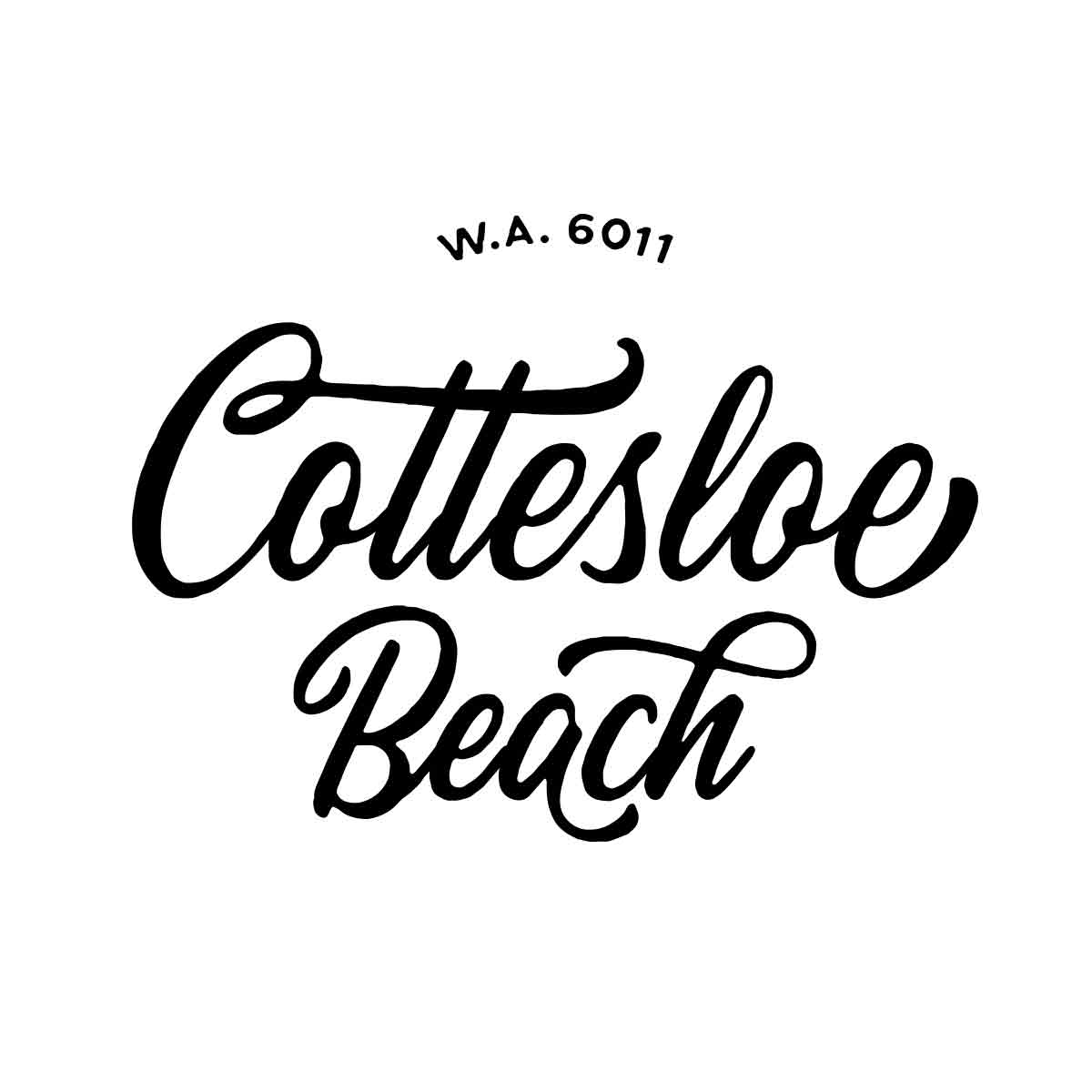 The graphic tee design for our Cottesloe Beach WA shirt, shown in black on white only