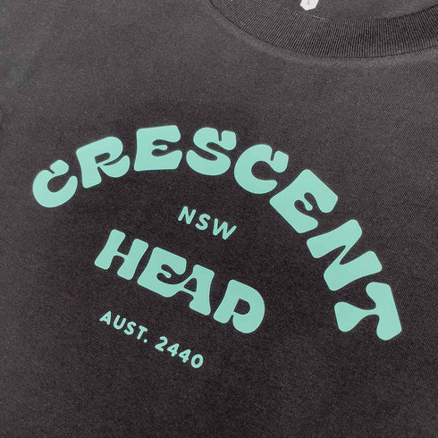 Crescent Head Men’s Graphic T Shirt on Australian Cotton, Black, Front, Close up
