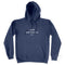 Fleece hoodie in Diesel Blue, unisex fit, front typographic design reads DUKE AND HUSTLE AUS