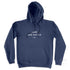 Fleece hoodie in Diesel Blue, unisex fit, front typographic design reads DUKE AND HUSTLE AUS
