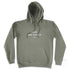 Fleece hoodie in Sage Green, front typographic design reads DUKE AND HUSTLE AUS