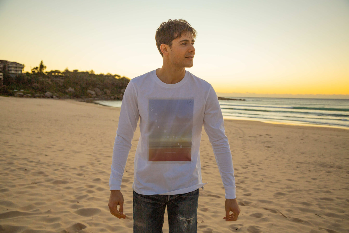 The Long Sleeve Tee, unisex fit, modelled by Joey