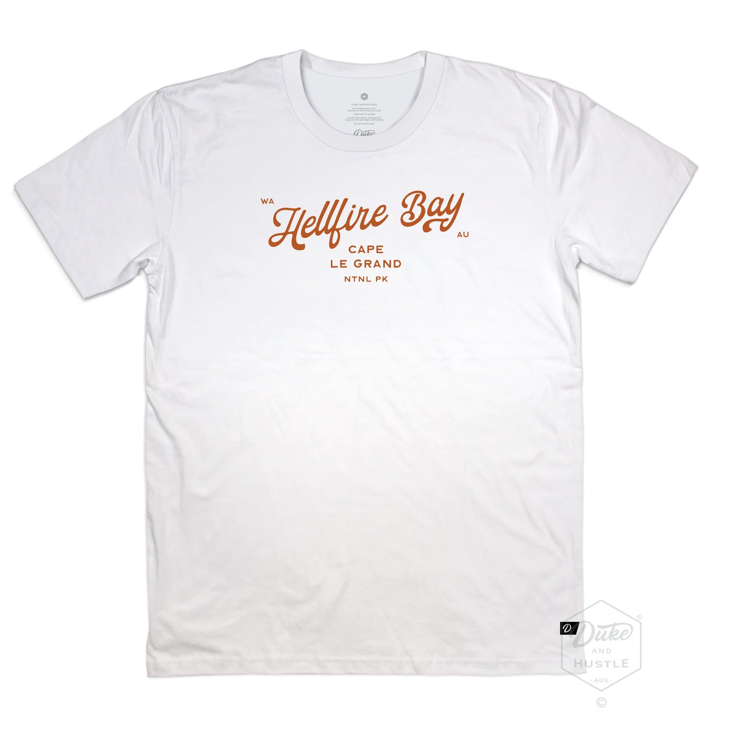 Hellfire Bay WA Graphic T Shirt, Classic Unisex Fit, White, Front