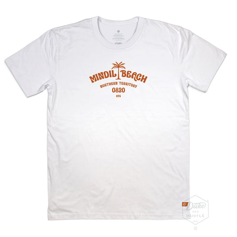 Mindil Beach, NT, Graphic tee on 100% Cotton, White, Unisex Fit, showing the front of the tee, laid flat