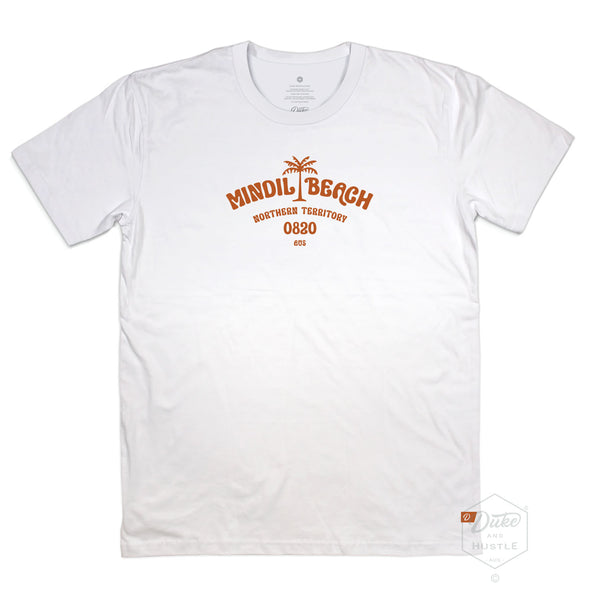Mindil Beach, NT, Graphic tee on 100% Cotton, White, Unisex Fit, showing the front of the tee, laid flat