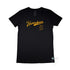 Narrabeen Beach Graphic Tee, dark yellow coloured print on Black Long Curve Women’s Cotton T Shirt, front