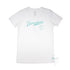 Narrabeen Beach Graphic Tee, aquamarine coloured print on White Slim Fit Women’s Cotton T Shirt, front