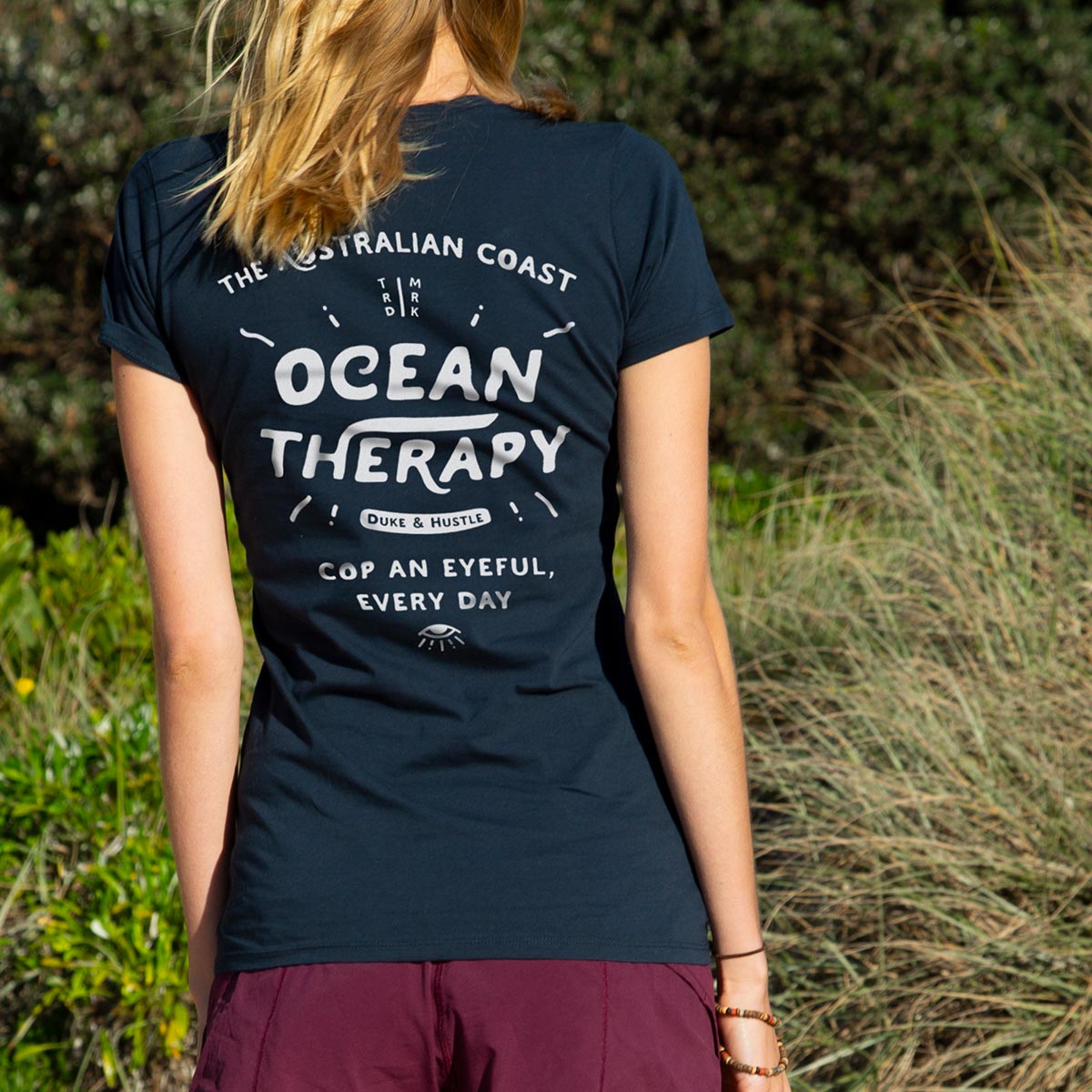 The Deep See, modelled on our Women’s Slim Fit tee, in Navy