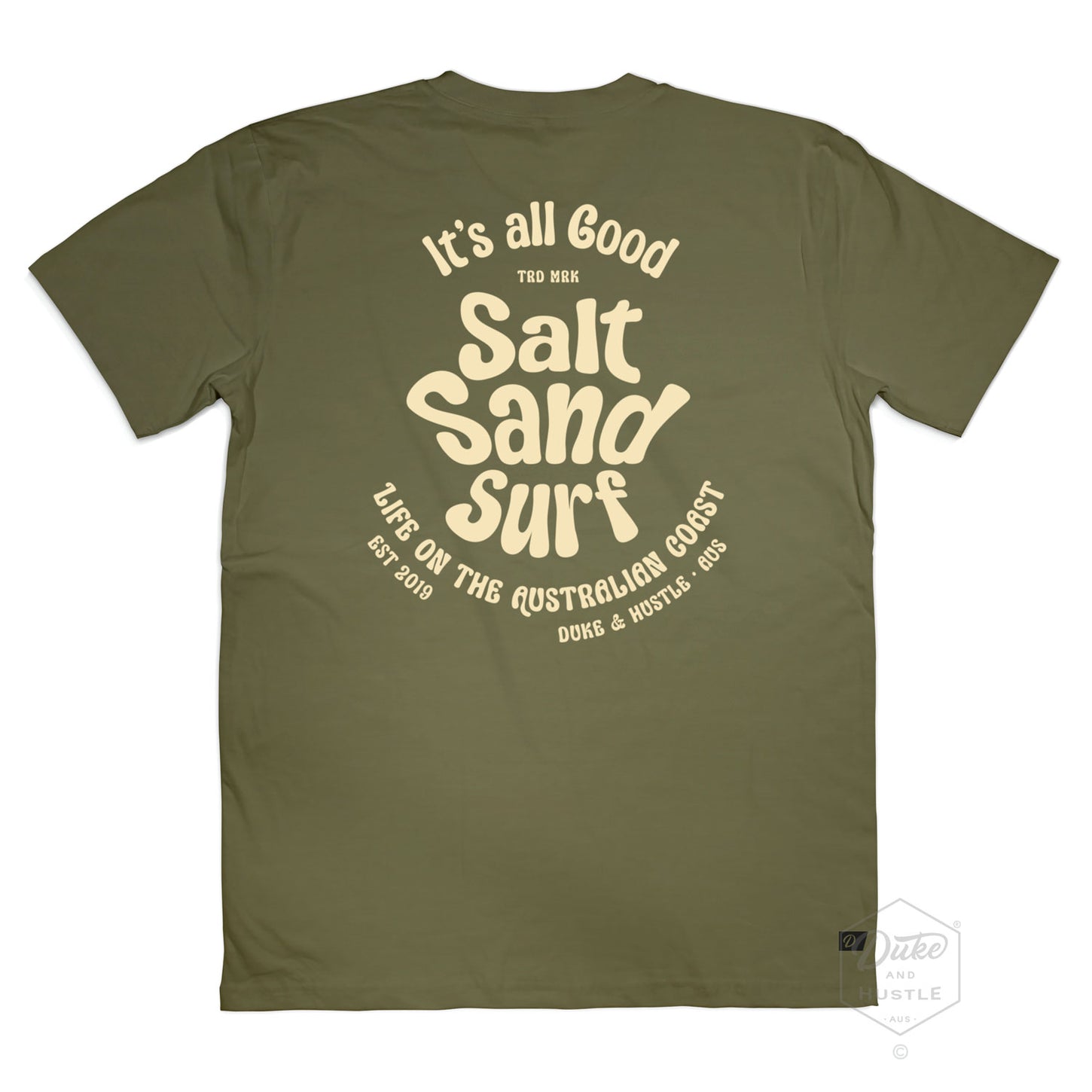 The Triple Hit, Unisex Graphic Retro Beach T Shirt, 100% Cotton, Back, Khaki