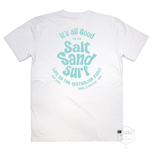 The Triple Hit, Unisex Graphic Retro Beach T Shirt, 100% Cotton, Back, White