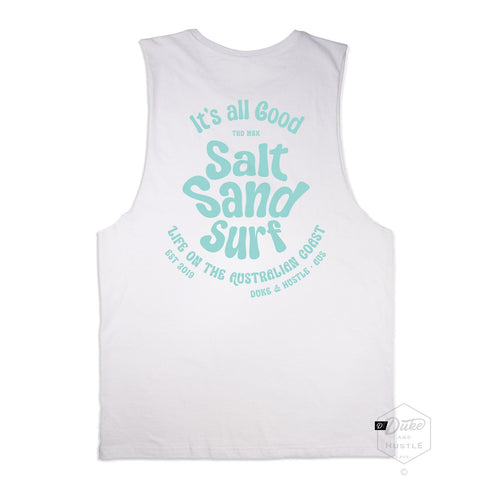 The Triple Hit, Men’s Graphic Retro Beach Tank, 100% Cotton, Back, White