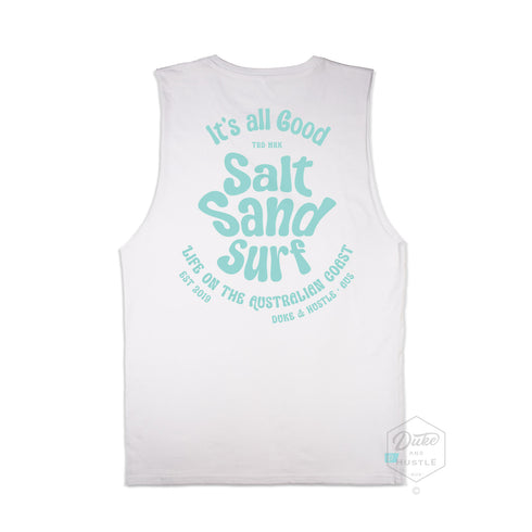 The Triple Hit, Women’s Graphic Retro Beach Tank, 100% Cotton, Back, White