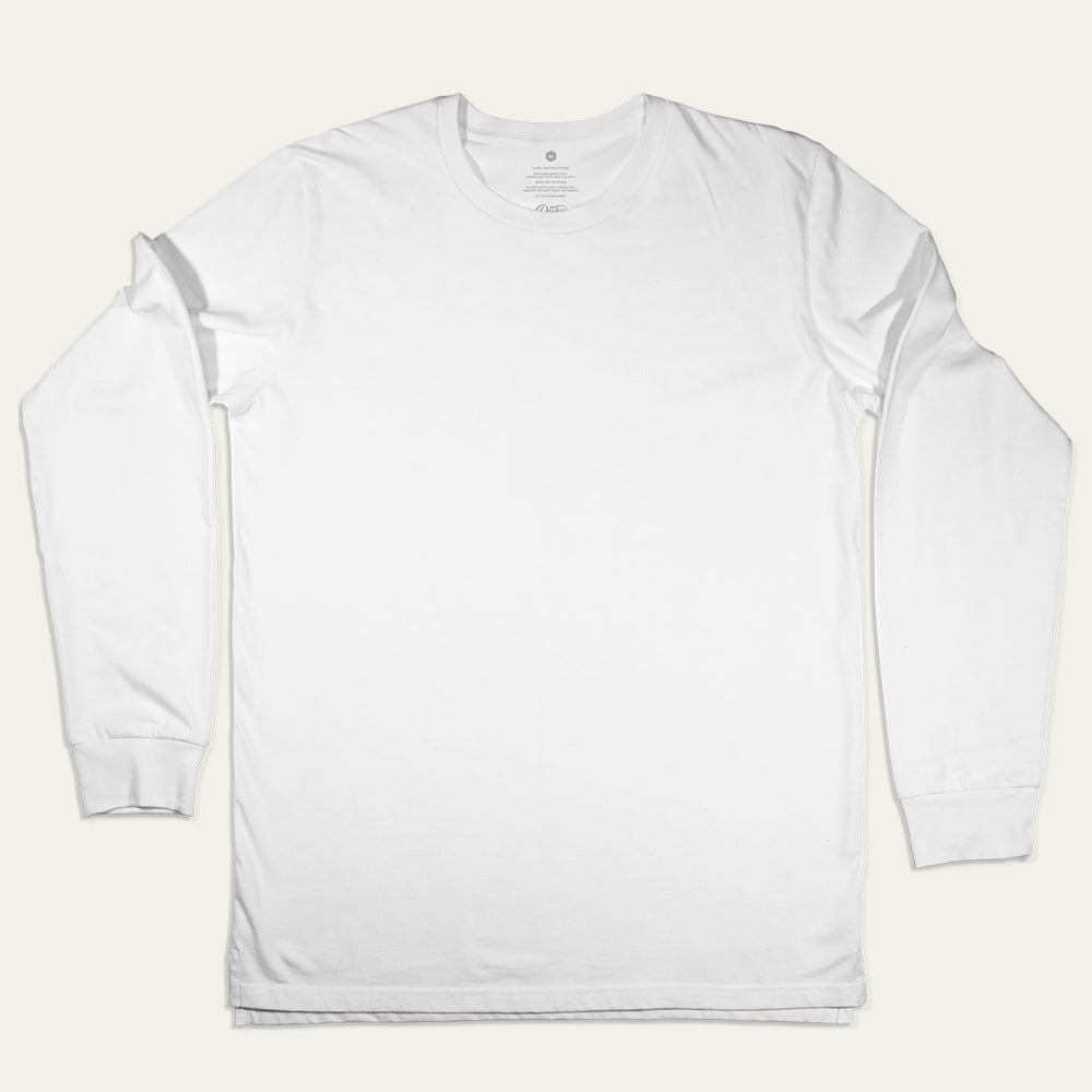 Our unisex long sleeve tee, shown here in white