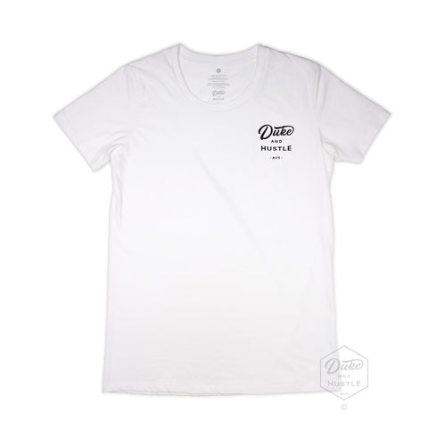 Women’s Graphic Typography Print Slim Fit Tshirt on Australian Cotton, White, Front