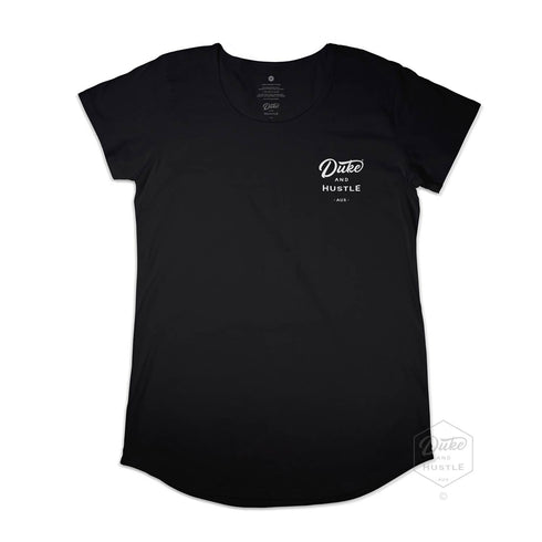 The Sound Appeal, Women’s Long Curve Australian Cotton T Shirt, Black, Front