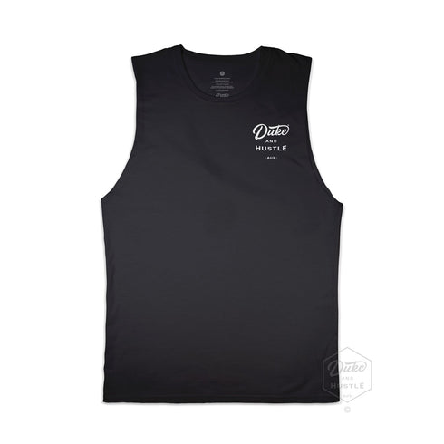 Women’s Graphic Typography Print Muscle Tank on Australian Cotton, Black, Front