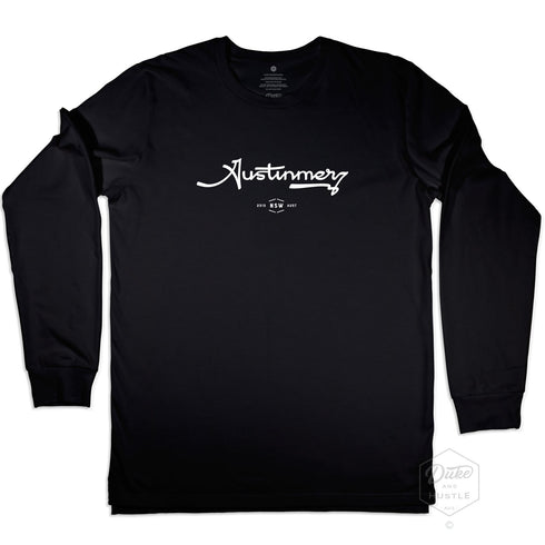 Austinmer Graphic Long Sleeve T Shirt on Australian Cotton, Black, Front