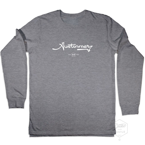 Austinmer Graphic Long Sleeve T Shirt on Australian Cotton, Grey Marle, Front