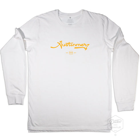 Austinmer Graphic Long Sleeve T Shirt on Australian Cotton, White, Front