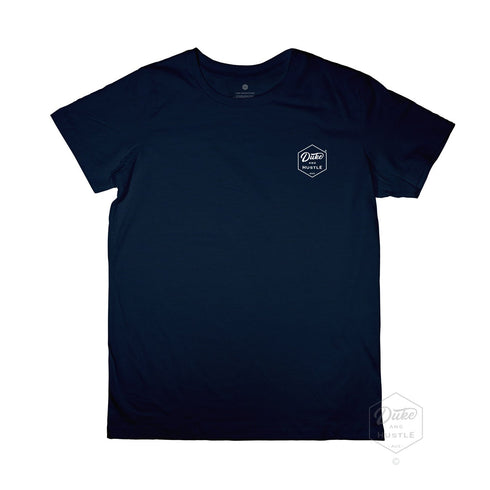 Youth Graphic Type T Shirt on Australian Cotton, Navy, Front, Duke & Hustle Pocket Logo