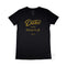 Women’s Duke and Hustle Gold Logo Slim Fit Tshirt on Australian Cotton, Black, Front