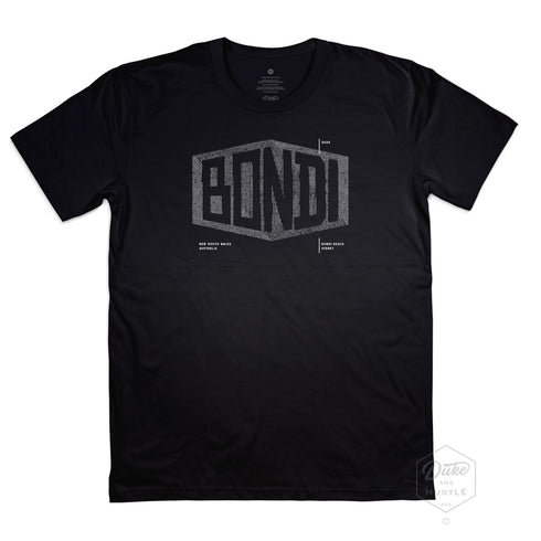 Bondi Beach Men’s Graphic T Shirt on Australian Cotton, Black, Front
