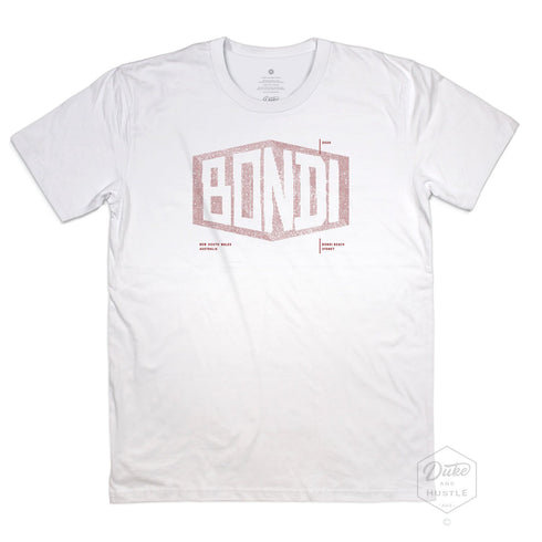 Bondi Beach Men’s Graphic T Shirt on Australian Cotton, White, Front