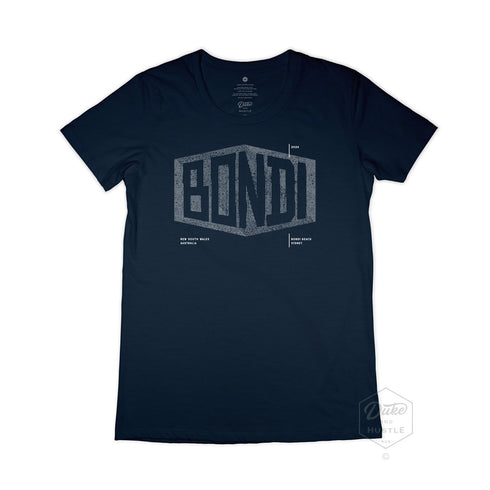 Bondi Beach Women’s Graphic T Shirt on Australian Cotton, Navy, Front