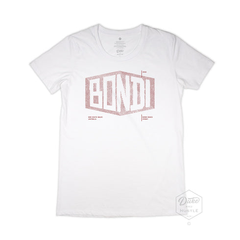 Bondi Beach Women’s Graphic T Shirt on Australian Cotton, White, Front