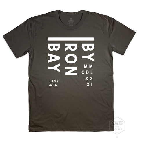 Byron Bay Men’s Graphic T Shirt on Australian Cotton, Coal, Front