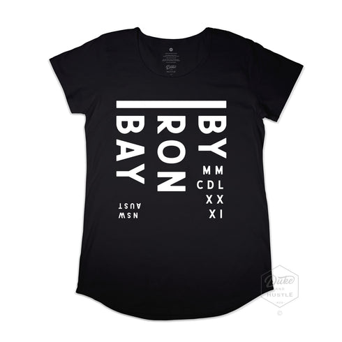 Byron Bay Women’s Graphic T Shirt on Australian Cotton, Black, Front