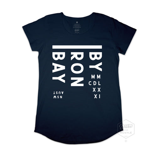 Byron Bay Women’s Graphic T Shirt on Australian Cotton, Navy, Front