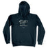 The Crack of Dawn, Duke and Hustle Logo on Navy Unisex Fleece Hoodie, front