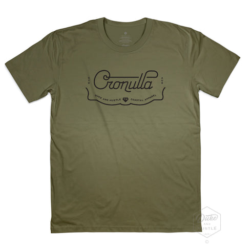 Cronulla Men’s Graphic T Shirt on Australian Cotton, Khaki, Front