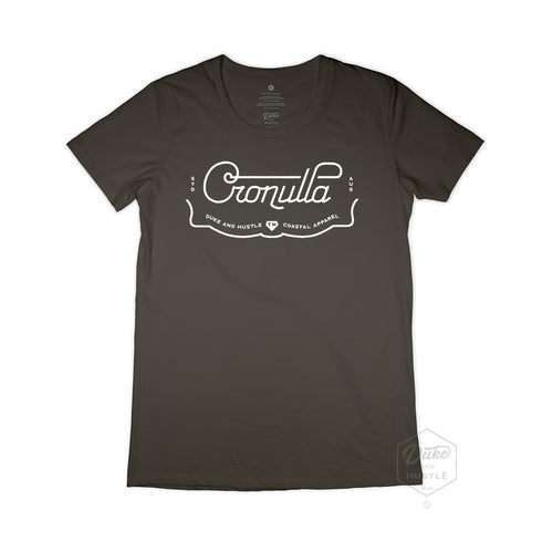 Cronulla Women’s Graphic T Shirt on Australian Cotton, Coal, Front