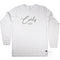 White Long Sleeve Graphic Tee, "Curly" - Curl Curl Beach design