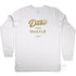 Unisex Duke and Hustle Gold Logo Long Sleeve Tee on Australian Cotton, White, Front