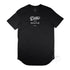 Men’s Duke and Hustle Logo Long Curved T Shirt on Australian Cotton, Black, Front
