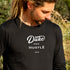 Unisex Duke and Hustle Logo Long Sleeve with Cuffs on Australian Cotton, Black, Front