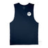 The Six Sider, our basic Pocket Logo Muscle Tank, in Navy, front, chest pocket logo in white