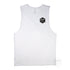 The Six Sider, our basic Pocket Logo Muscle Tank, in White, front, chest pocket logo in black